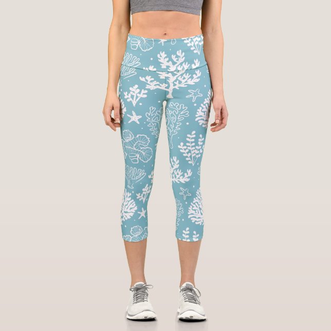 Coral Pattern, Sea Life High Waisted Capris (Front)