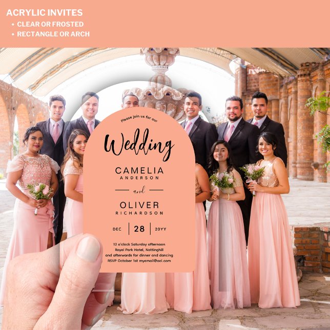 Coral Peach Arch Acrylic Wedding Invites Modern Invitations (Creator Uploaded)