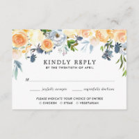 coral peach blue floral watercolors wedding RSVP