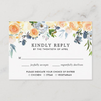 coral peach blue floral watercolors wedding RSVP Enclosure Card
