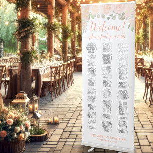 Coral Peach Boho Roses Alphabetical Seating Chart Retractable Banner