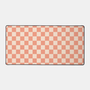 Coral Peach Checkerboard Check Retro Pattern Desk Mat