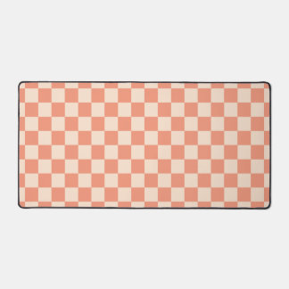 Coral Peach Chequerboard Check Retro Pattern Desk Mat