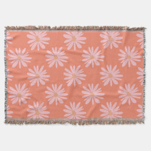 Coral Peach Colour BOHO Chic Daisy Pattern Floral  Throw Blanket