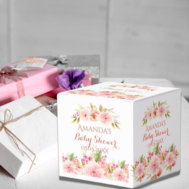Coral peach dahlia flowers baby shower thank you favour box (Creator Uploaded)