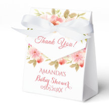 Coral peach dahlia flowers baby shower thank you