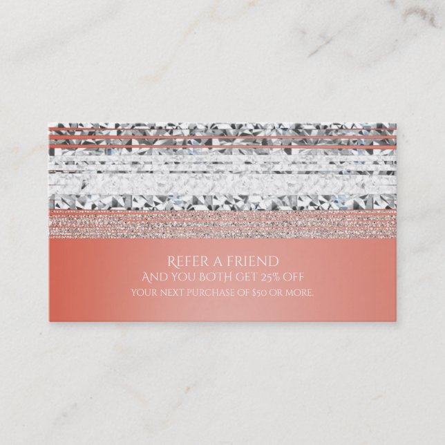 Coral Peach Dipped Bling Chic Refer a Friend Card (Front)