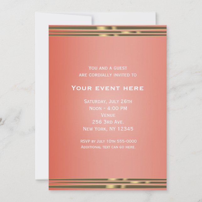Coral Peach Dipped Chic Elegant Party Invitation (Front)