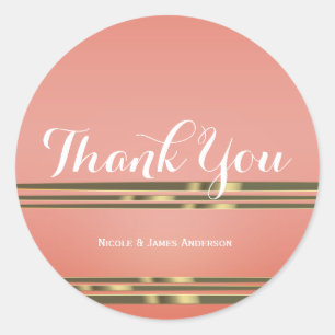 Coral Peach Dipped & Gold Chic Elegant Party Favou Classic Round Sticker
