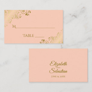 Coral Peach Elegant Gold Lace Wedding Escort Card
