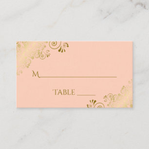 Coral Peach Elegant Gold Lace Wedding Escort Card