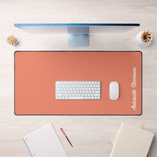 Coral Peach Elegant Signature Monogram Desk Mat
