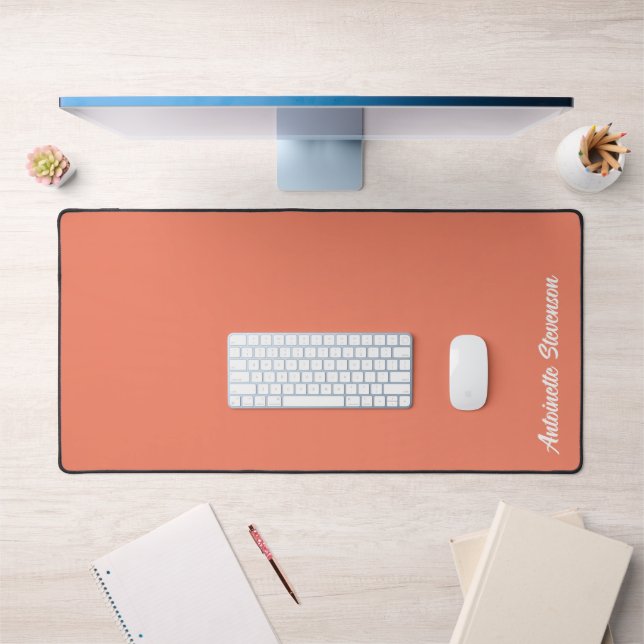 Coral Peach Elegant Signature Monogram Desk Mat (Office 1)