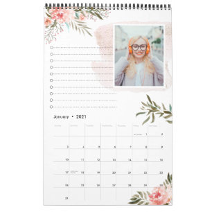 Coral Peach Floral   12 Photo Calendar with Notes