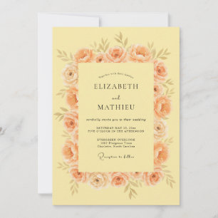Coral Peach Floral Blossom Wedding Invitation