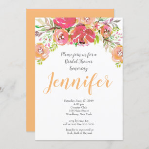 Coral & Peach floral Bridal Shower Invitation