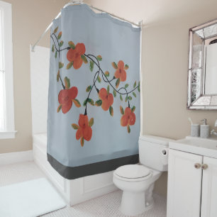 Coral Peach Floral Curtain
