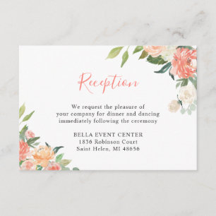 Coral Peach Floral Reception Details Card