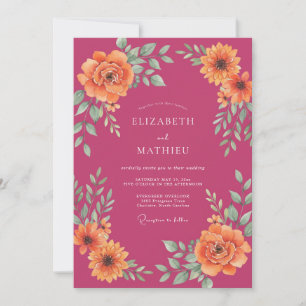 Coral Peach Floral Romance Wedding Invitation