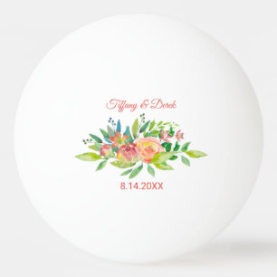 Coral Peach Floral Watercolor Wedding Ping Pong Ball