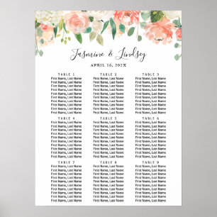 Coral Peach Floral Wedding Seating Chart Poster