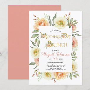 Coral peach flowers Mothers Day brunch Invitation