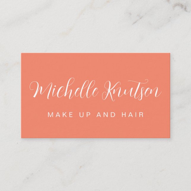 Coral Peach Girly Makeup Artist Hair Salon     Business Card (Front)