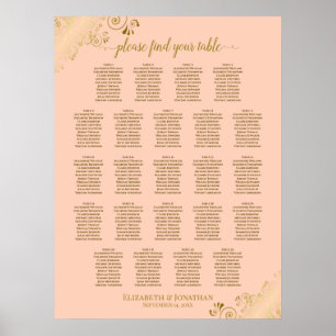 Coral Peach & Gold 23 Table Wedding Seating Chart
