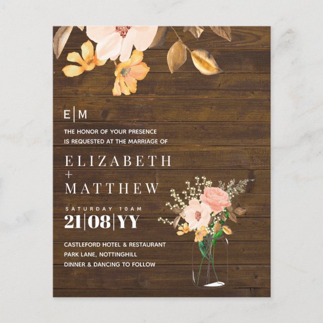 Coral Peach Gold Bronze Floral Wedding Invitations (Front)