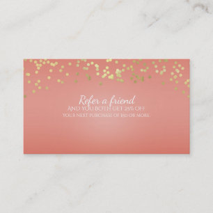 Coral Peach & Gold Dots Chic Refer a Friend Card