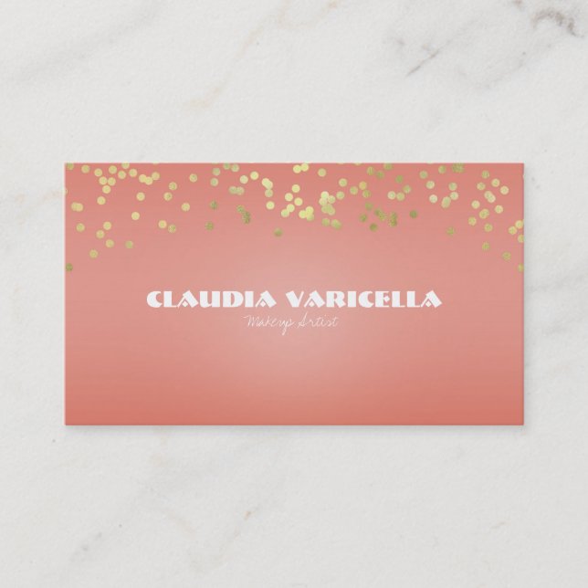 Coral Peach & Gold Dots Dipped Chic Glamour Glam Business Card (Front)