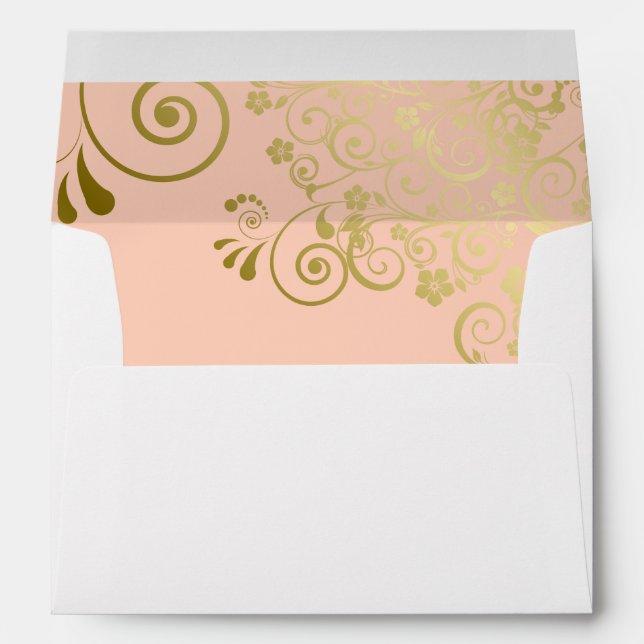 Coral Peach & Gold Inside Elegant White Wedding Envelope (Back (Bottom))