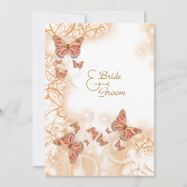 Coral peach gold wedding engagement anniversary invitation (Front)