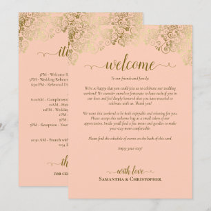 Coral Peach & Gold Wedding Welcome & Itinerary Programme