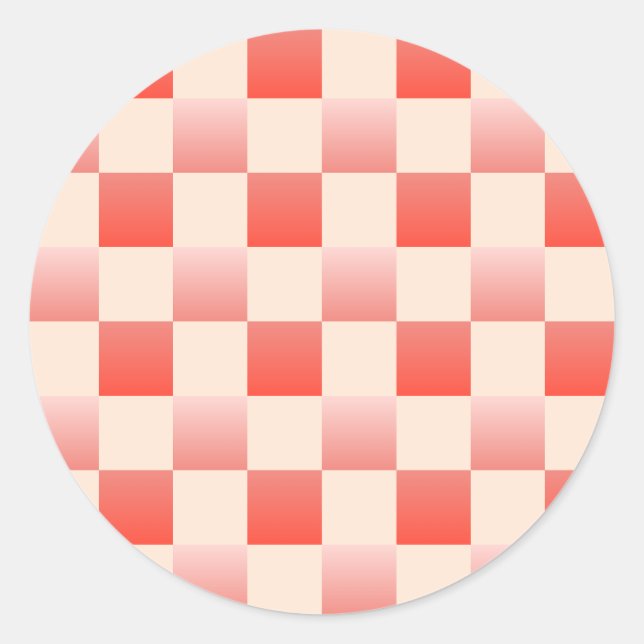 Coral Peach Gradient Chequered Classic Round Sticker (Front)