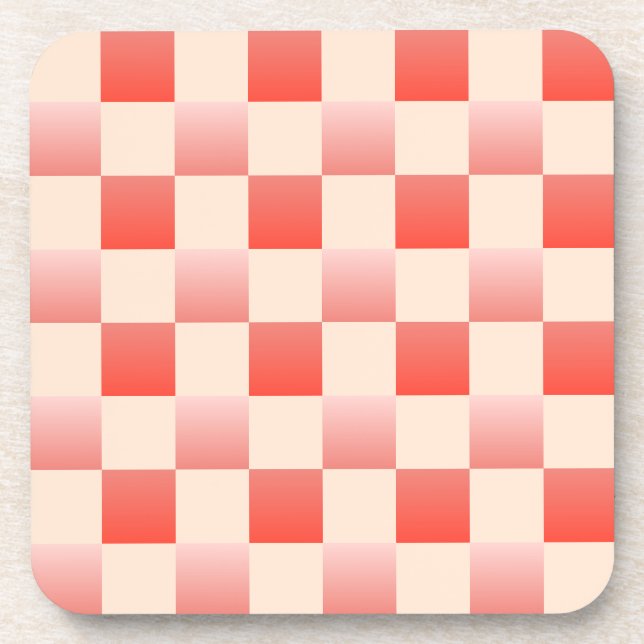 Coral Peach Gradient Chequered Coaster (Front)