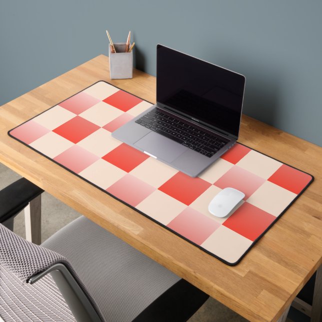 Coral Peach Gradient Chequered Desk Mat (Office 2)
