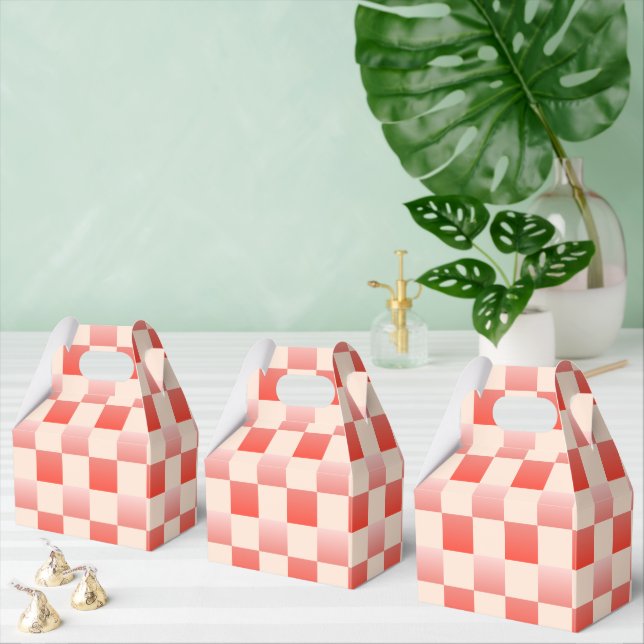 Coral Peach Gradient Chequered Favour Box (Multiple)