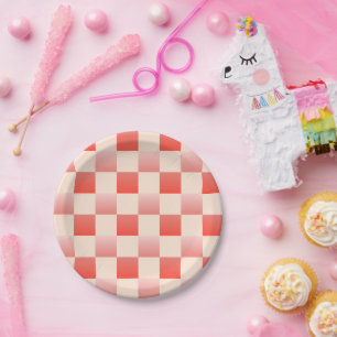 Coral Peach Gradient Chequered Paper Plate