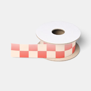 Coral Peach Gradient Chequered Satin Ribbon