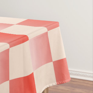 Coral Peach Gradient Chequered Tablecloth