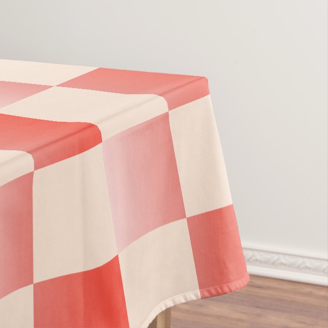 Coral Peach Gradient Chequered Tablecloth (In Situ)
