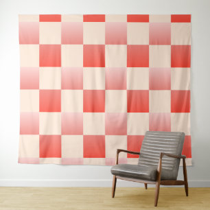 Coral Peach Gradient Chequered Tapestry