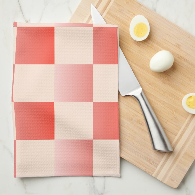 Coral Peach Gradient Chequered Tea Towel (Quarter Fold)