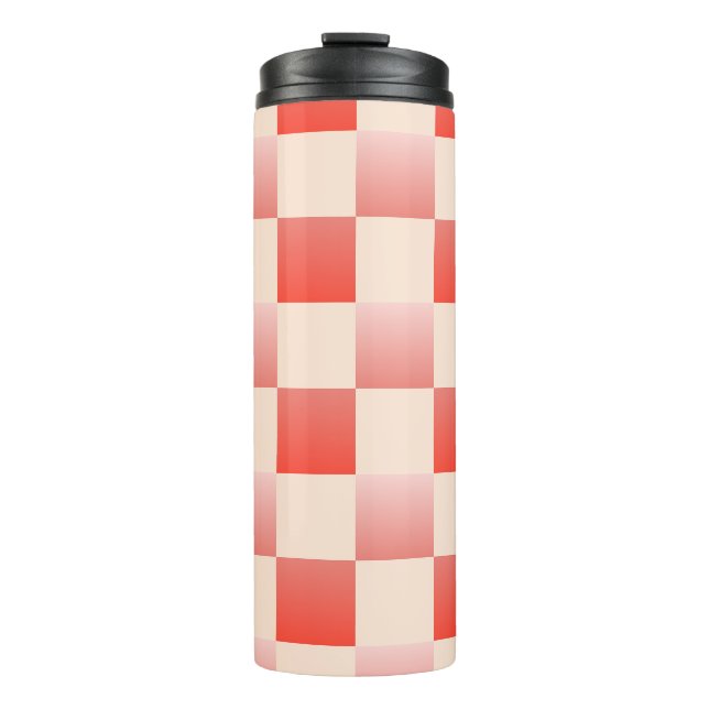 Coral Peach Gradient Chequered Thermal Tumbler (Front)