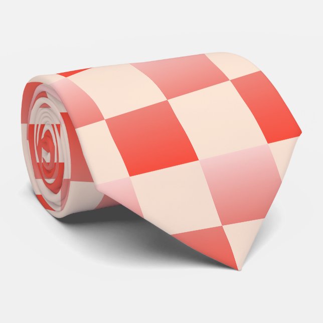 Coral Peach Gradient Chequered Tie (Rolled)