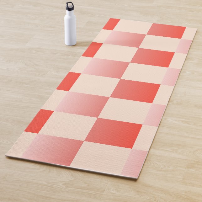 Coral Peach Gradient Chequered Yoga Mat (In Situ)