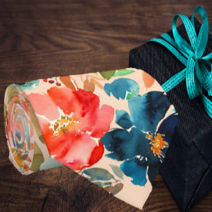 Coral Peach Indigo Navy Blue Roses Floral Neck Tie