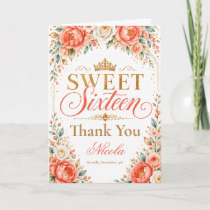 Coral Peach Ivory Sweet Sixteen Thank You Card