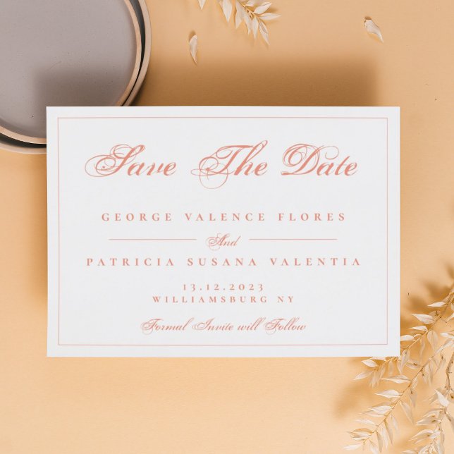 Coral Peach Modern Elegant Photo Save The Date (Creator Uploaded)